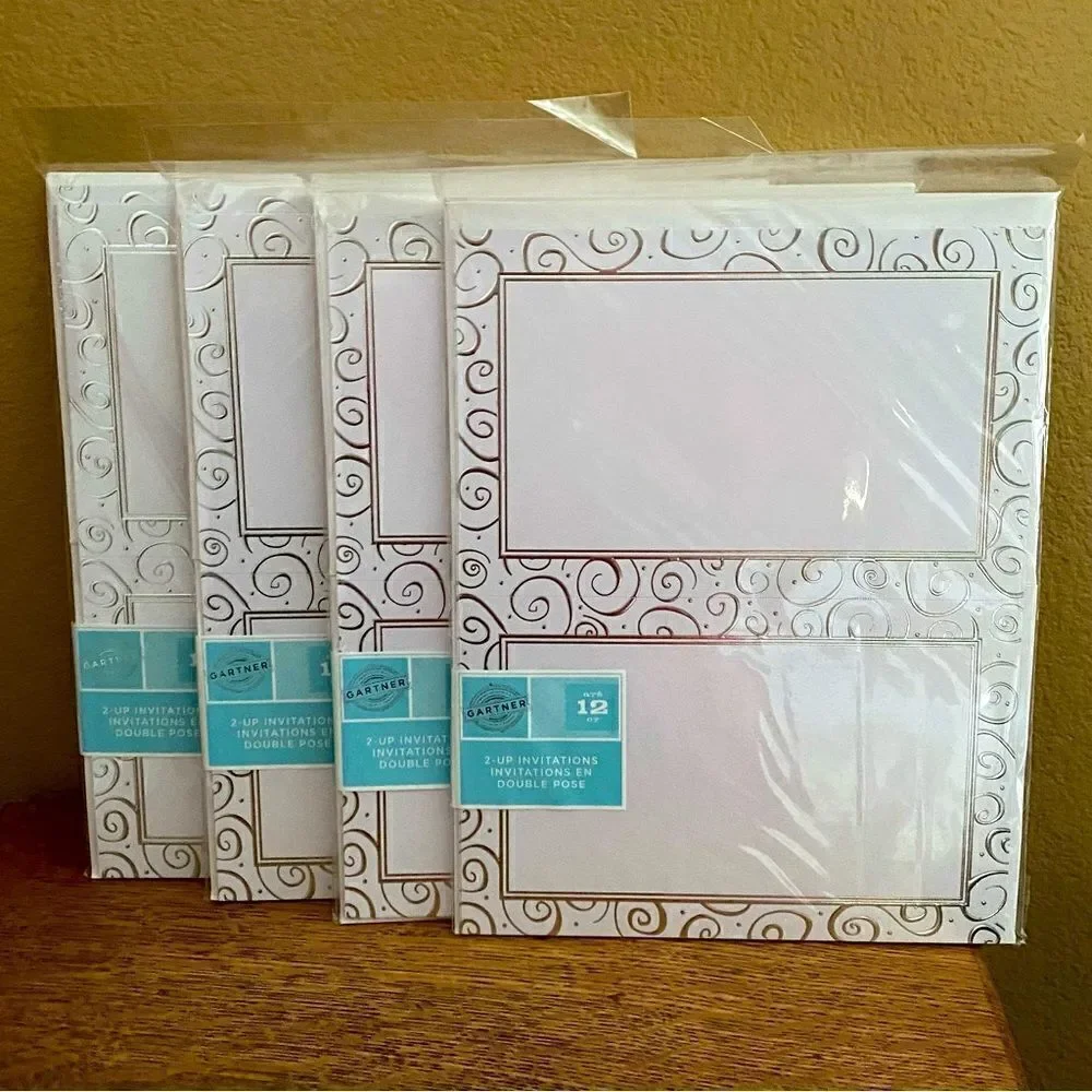 NWT 48 Gartner Studios 2-Up Invitations Silver Swirl 5.5